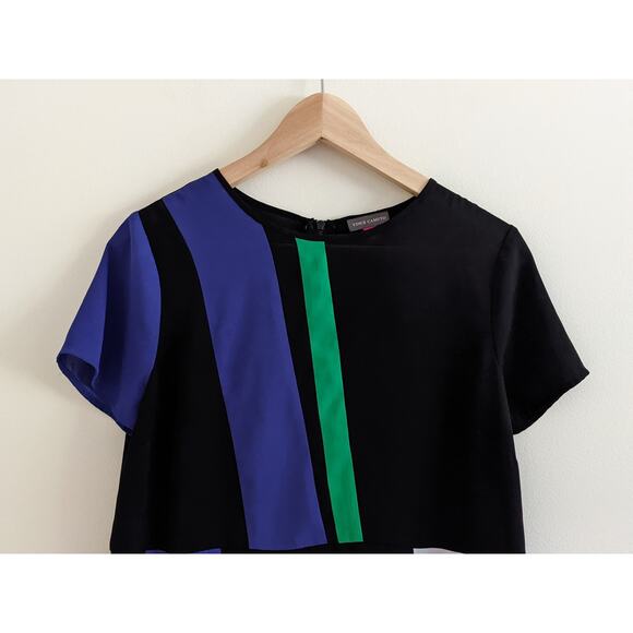 Vince Camuto Size Small Colorblock Blouse Shirt Black Blue Green White Zipper - Picture 2 of 7